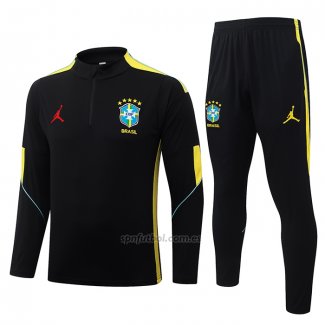 Chandal de Sudadera del Brasil Nino 2026-2027 Negro Amarillo