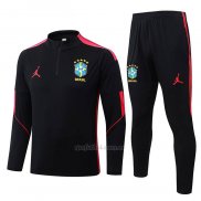 Chandal de Sudadera del Brasil Nino 2026-2027 Negro Rojo
